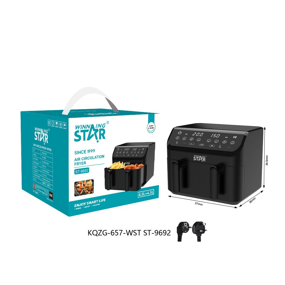 Winning Star Air Fryer 9 Liter 4.5+4.5 Kg Black